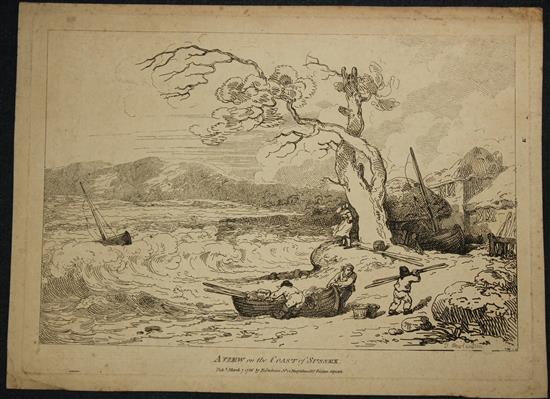 After Thomas Rowlandson A view on the coast of Sussex, 1786, overall 11.5 x 17in., both unframed